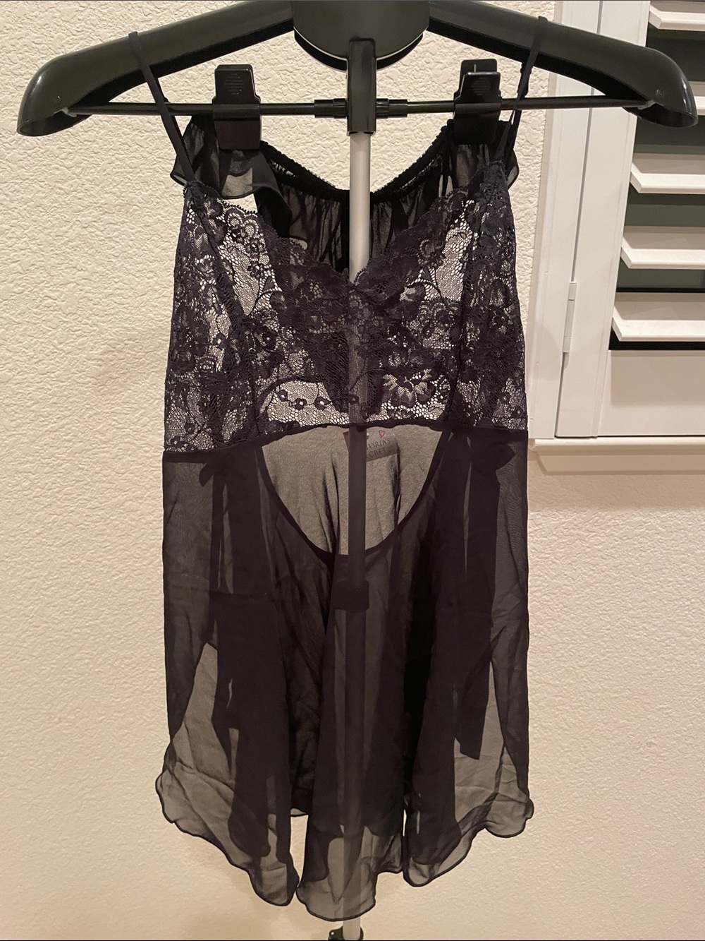 Victoria's Secret Black Lace & Sheer Chemise and thong